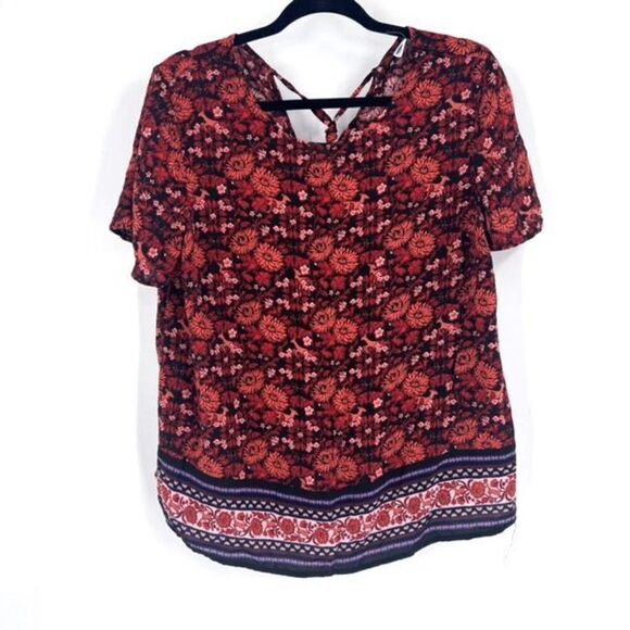 Old Navy Blouse floral group career vacation Size Large Chambray Mixed Print - Picture 2 of 15